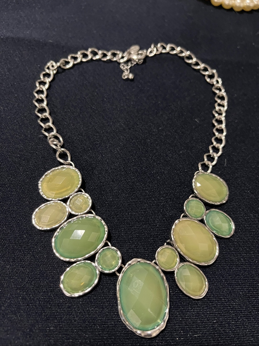 💥3 for $13.00 💥2 tone green Synthetic Stones  Necklace w/ Stainless steel Chain